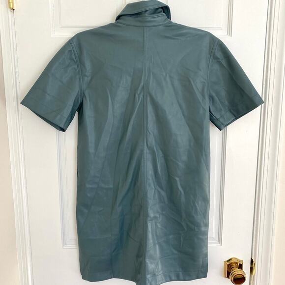 7 For All Mankind Faux Leather Button Down Shirt Collar Dress Blue Tuckernuck XS - Picture 5 of 8